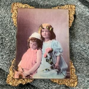 c1898 Ullman Chromolithograph “Sisters” with Ornate Frame Original Hanger